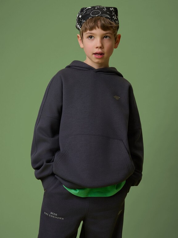 Chłopięca bluza nierozpinana z kapturem 4F 4FJRSS26TSWSM2828 - szara