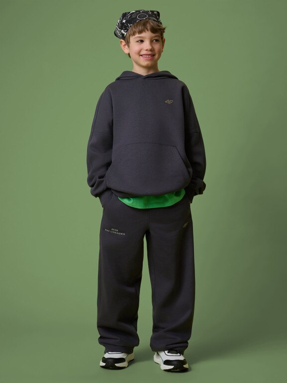 Chłopięca bluza nierozpinana z kapturem 4F 4FJRSS26TSWSM2828 - szara