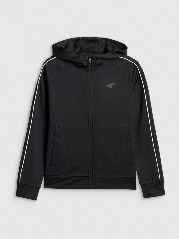Chłopięca bluza treningowa rozpinana z kapturem 4F 4FJRSS26TFSWM0992 - czarna