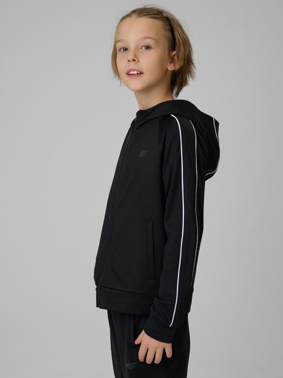 Chłopięca bluza treningowa rozpinana z kapturem 4F 4FJRSS26TFSWM0992 - czarna