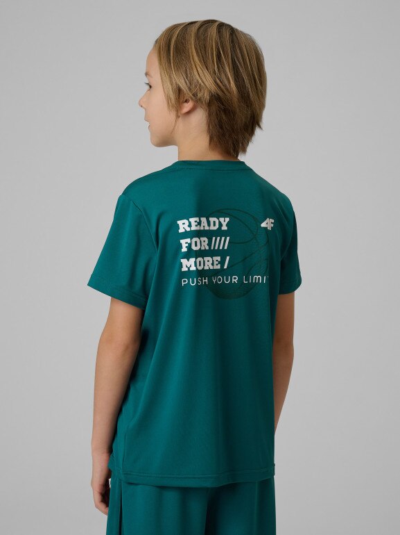 Chłopięca koszulka treningowa 4F 4FJRSS26TFTSM2390 - turkusowa