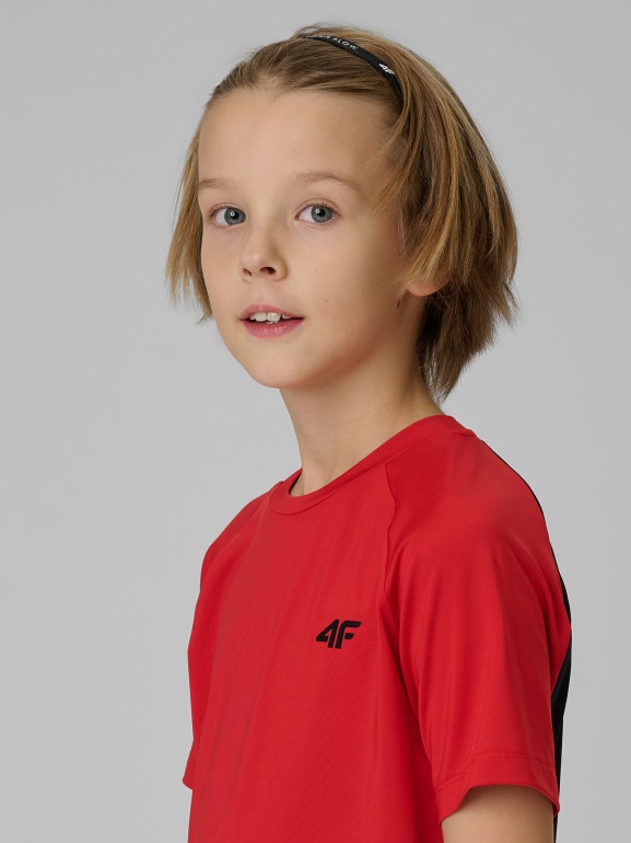 Chłopięca koszulka treningowa 4F 4FJWSS26TFTSM1971 - czerwona
