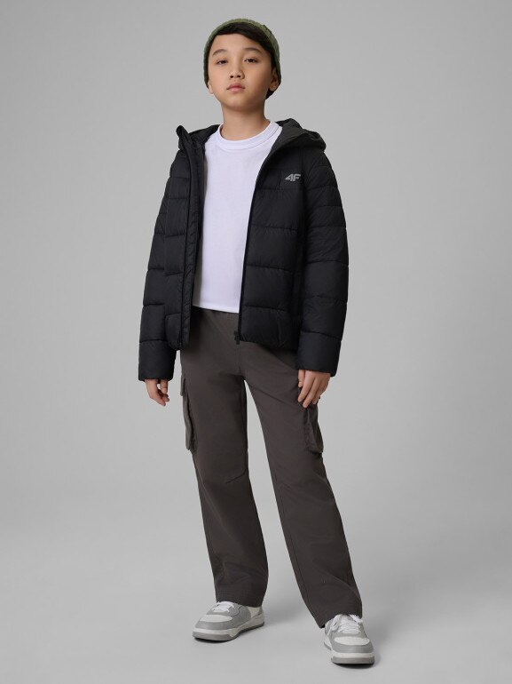 Chłopięca kurtka puchowa pikowana 4F 4FJWSS26TDJAM0741 - czarna