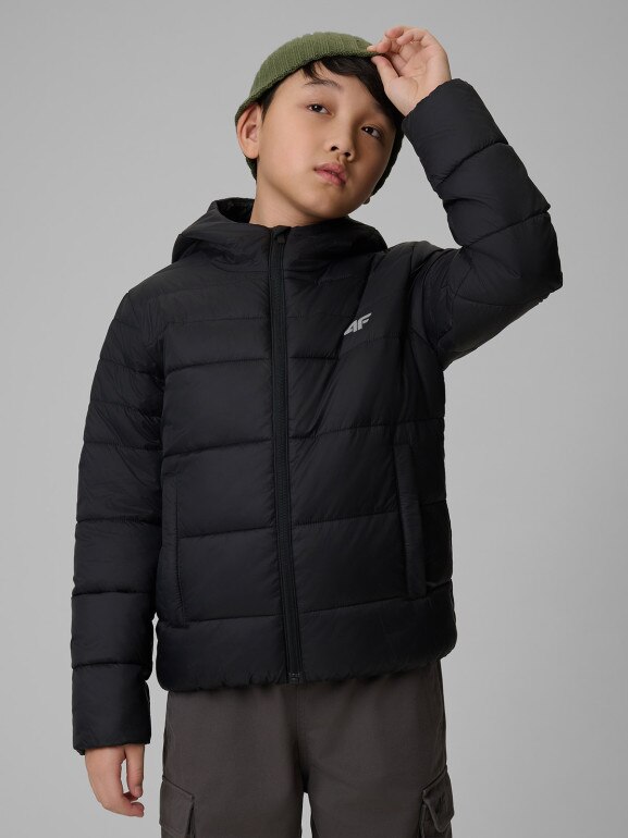 Chłopięca kurtka puchowa pikowana 4F 4FJWSS26TDJAM0741 - czarna