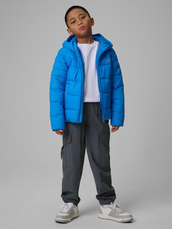 Chłopięca kurtka puchowa pikowana 4F 4FJWSS26TDJAM0741 - niebieska