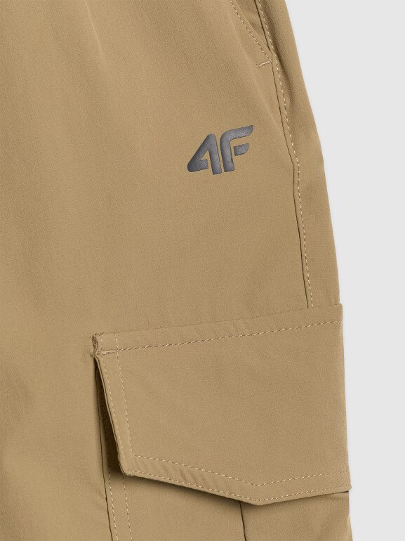 Chłopięce spodnie casual cargo 4F 4FJRAW25TTROM1606 - brązowe