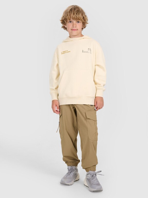 Chłopięce spodnie casual cargo 4F 4FJRAW25TTROM1606 - brązowe