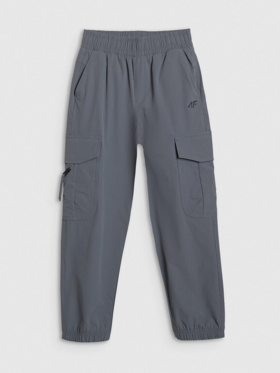 Chłopięce spodnie casual cargo 4F 4FJRAW25TTROM1606 - szare