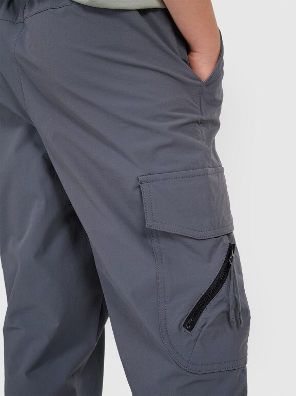 Chłopięce spodnie casual cargo 4F 4FJRAW25TTROM1606 - szare