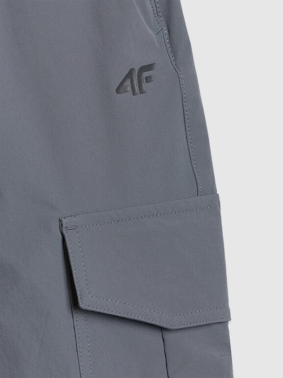 Chłopięce spodnie casual cargo 4F 4FJRAW25TTROM1606 - szare