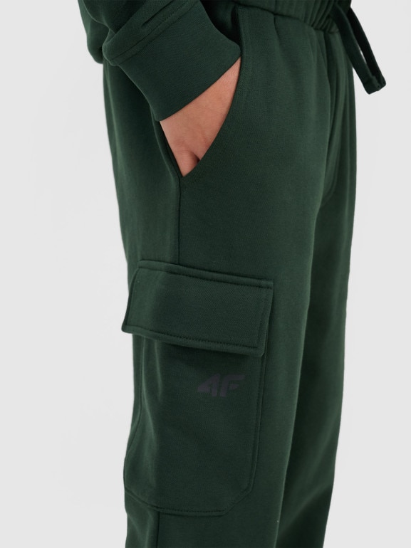 Chłopięce spodnie dresowe joggery 4F 4FJRAW25TTROM1841 - zielone