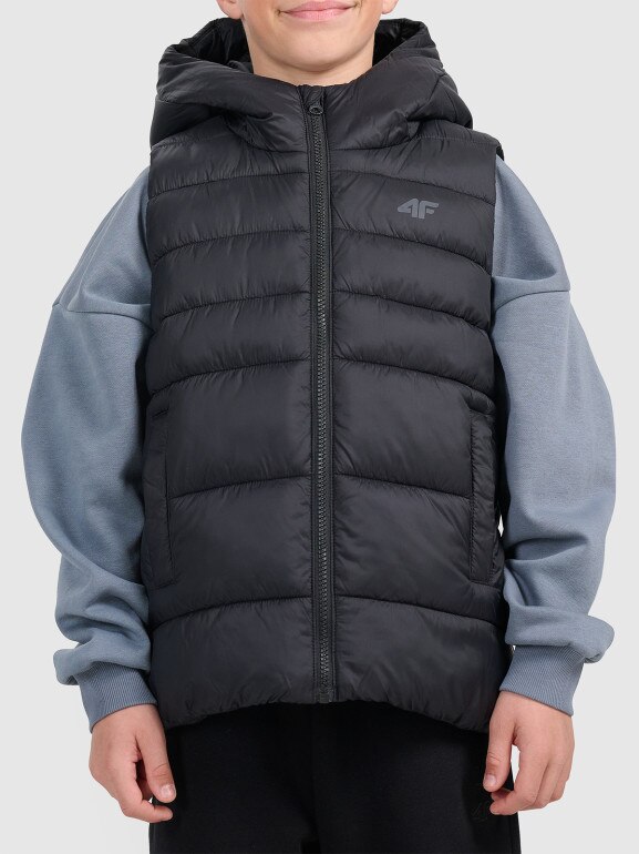 Chłopięcy bezrękawnik puchowy pikowany 4F 4FJWSS26TVJAM313 - czarny