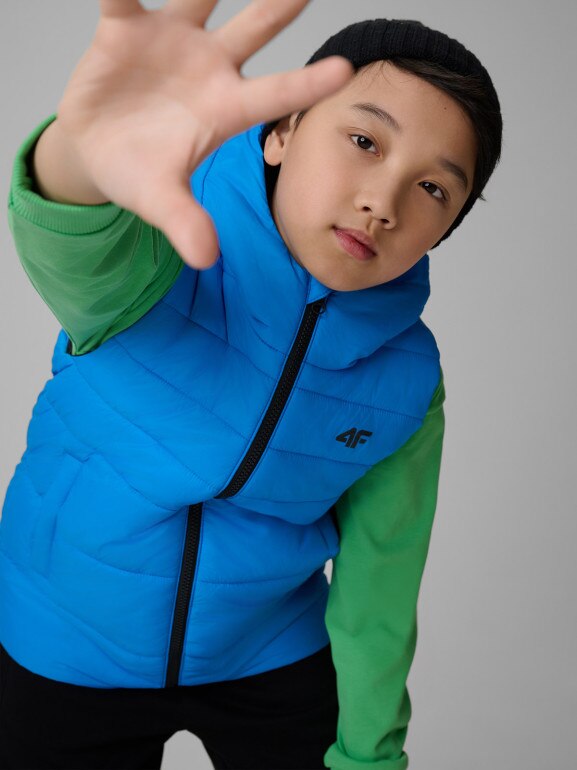 Chłopięcy bezrękawnik puchowy pikowany 4F 4FJWSS26TVJAM313 - niebieski