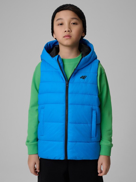 Chłopięcy bezrękawnik puchowy pikowany 4F 4FJWSS26TVJAM313 - niebieski