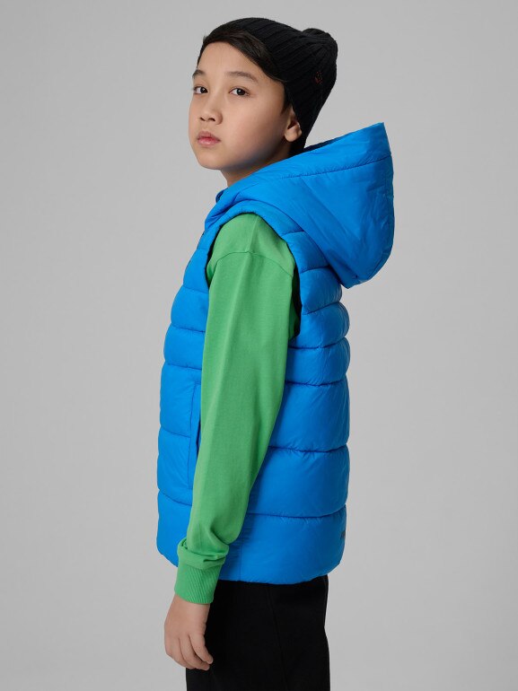 Chłopięcy bezrękawnik puchowy pikowany 4F 4FJWSS26TVJAM313 - niebieski
