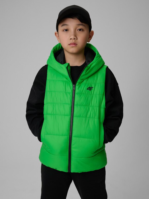 Chłopięcy bezrękawnik puchowy pikowany 4F 4FJWSS26TVJAM313 - zielony