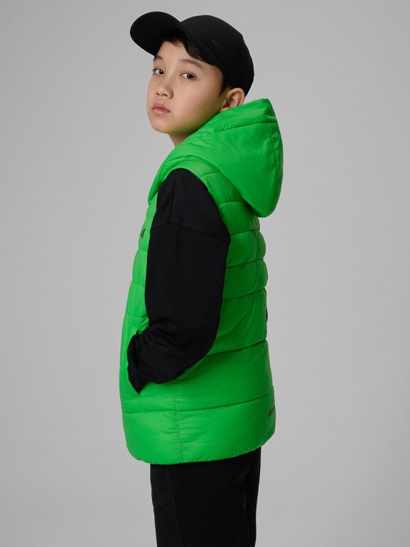 Chłopięcy bezrękawnik puchowy pikowany 4F 4FJWSS26TVJAM313 - zielony