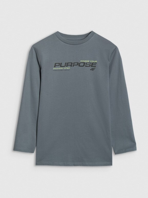 Chłopięcy longsleeve z nadrukiem 4F 4FJRAW25TLONM585 - zielony