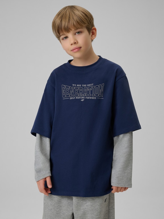 Chłopięcy longsleeve z nadrukiem 4F 4FJRSS26TLONM631 - granatowy