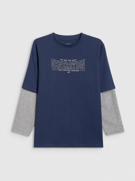 Chłopięcy longsleeve z nadrukiem 4F 4FJRSS26TLONM631 - granatowy