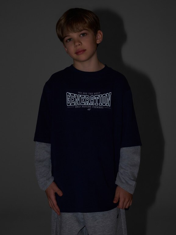 Chłopięcy longsleeve z nadrukiem 4F 4FJRSS26TLONM631 - granatowy