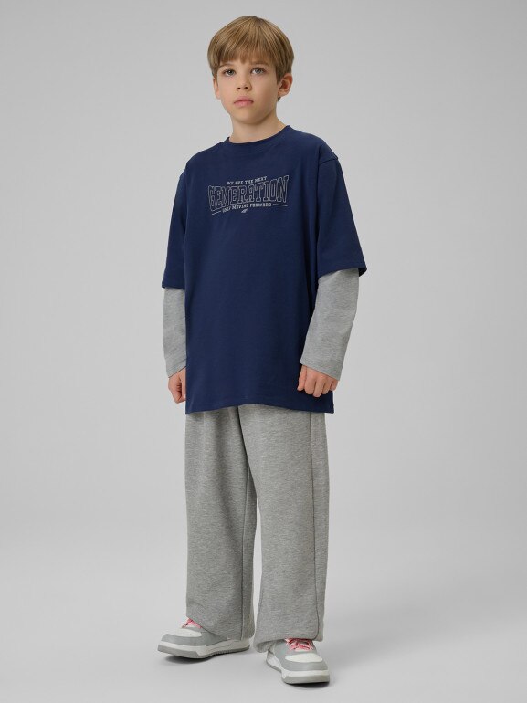 Chłopięcy longsleeve z nadrukiem 4F 4FJRSS26TLONM631 - granatowy