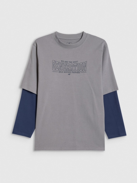 Chłopięcy longsleeve z nadrukiem 4F 4FJRSS26TLONM631 - szary