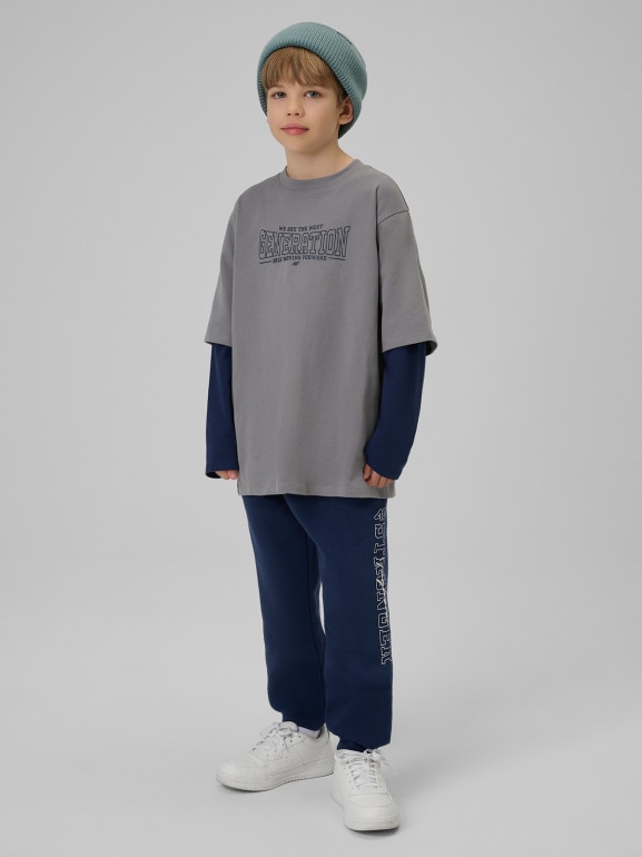 Chłopięcy longsleeve z nadrukiem 4F 4FJRSS26TLONM631 - szary