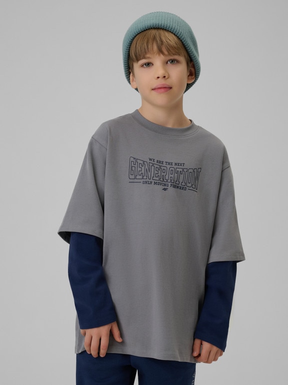 Chłopięcy longsleeve z nadrukiem 4F 4FJRSS26TLONM631 - szary
