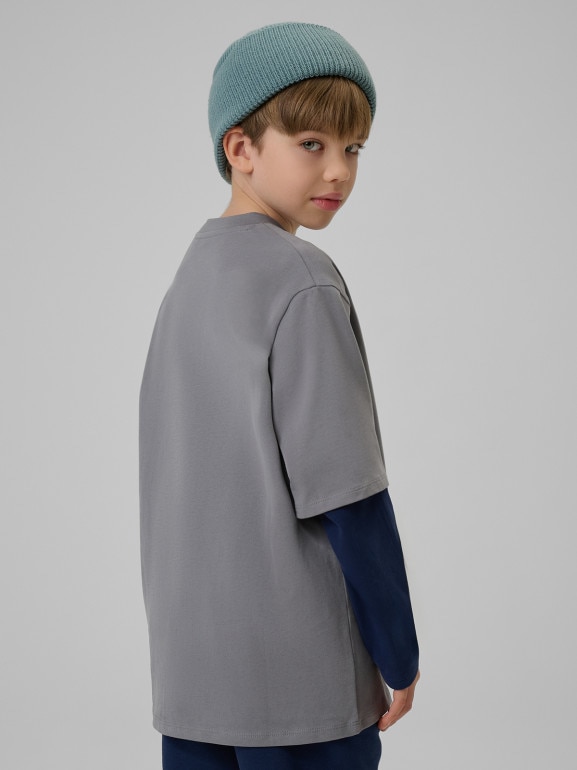 Chłopięcy longsleeve z nadrukiem 4F 4FJRSS26TLONM631 - szary