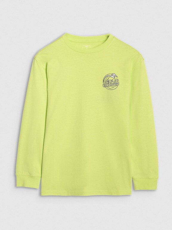 Chłopięcy longsleeve z nadrukiem 4F 4FJWSS25TLONM435 - zielony