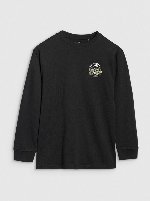 Chłopięcy longsleeve z nadrukiem 4F 4FJWSS25TLONM435 - czarny