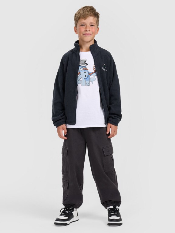 Chłopięcy polar rozpinany ze stójką 4F 4FJRAW25TFLEM438 - granatowy