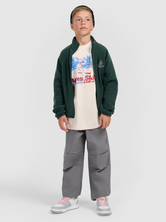 Chłopięcy polar rozpinany ze stójką 4F 4FJRAW25TFLEM438 - zielony