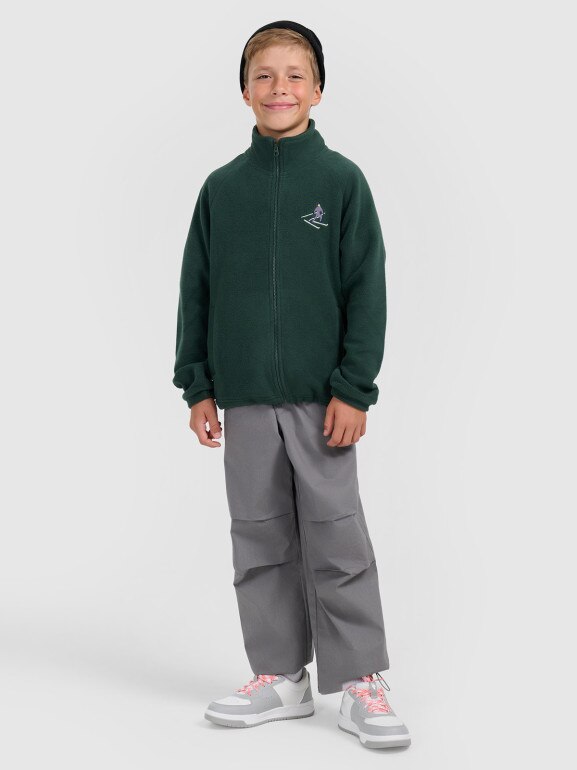 Chłopięcy polar rozpinany ze stójką 4F 4FJRAW25TFLEM438 - zielony