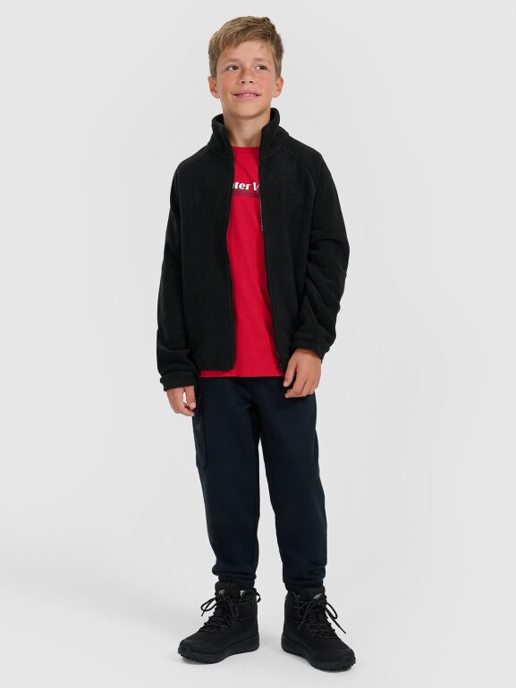 Chłopięcy polar rozpinany ze stójką 4F 4FJRAW25TFLEM490 - czarny