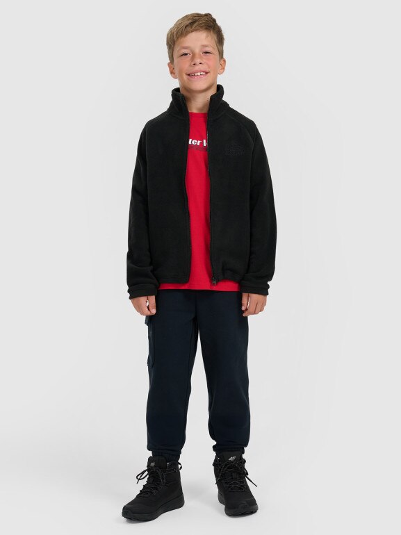 Chłopięcy polar rozpinany ze stójką 4F 4FJRAW25TFLEM490 - czarny