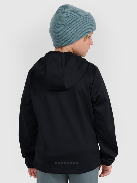 Chłopięcy softshell rozpinany z kapturem 4F 4FJRAW25TSOFM516 - czarny