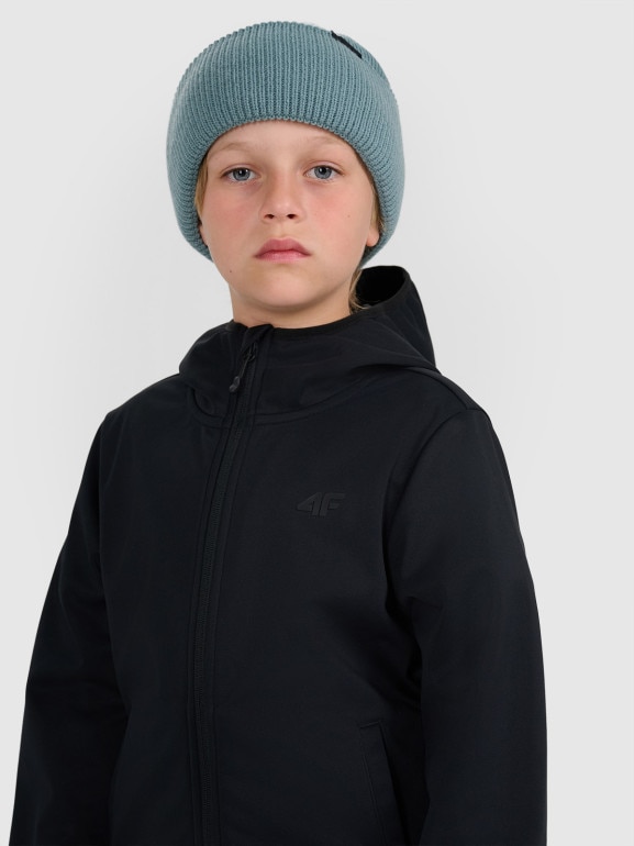 Chłopięcy softshell rozpinany z kapturem 4F 4FJRAW25TSOFM516 - czarny