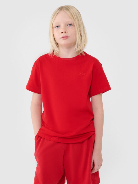 Chłopięcy t-shirt oversize 4F 4FJWSS25TTSHM2324 - czerwony