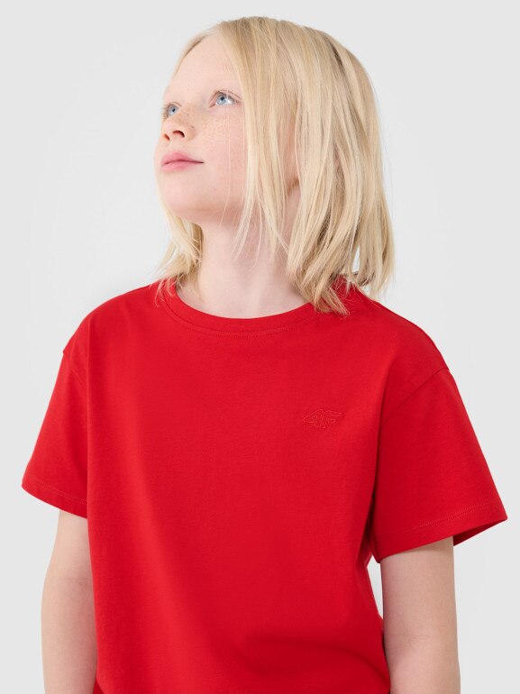 Chłopięcy t-shirt oversize 4F 4FJWSS25TTSHM2324 - czerwony