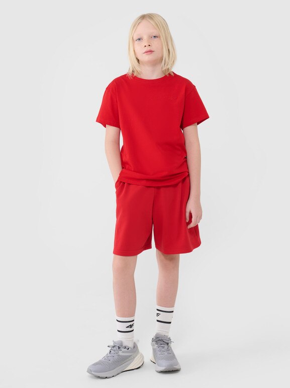 Chłopięcy t-shirt oversize 4F 4FJWSS25TTSHM2324 - czerwony