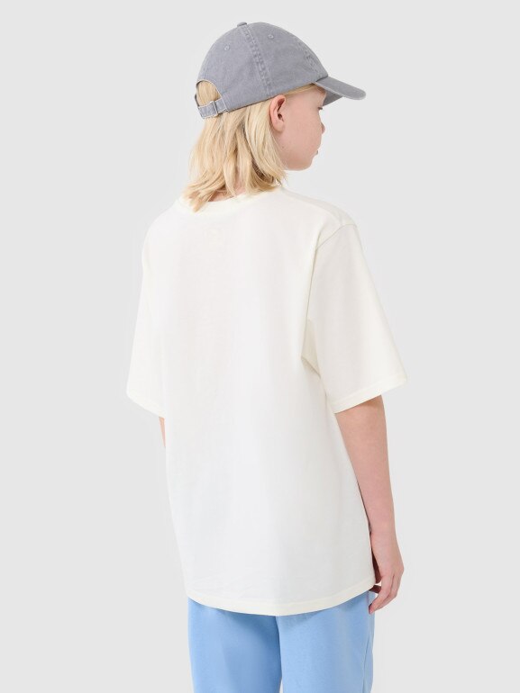 Chłopięcy t-shirt oversize z nadrukiem 4F 4FJASAW24TTSHM2596 - biały