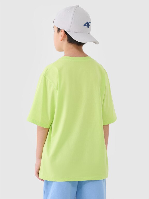 Chłopięcy t-shirt oversize z nadrukiem 4F 4FJASAW24TTSHM2596 - zielony