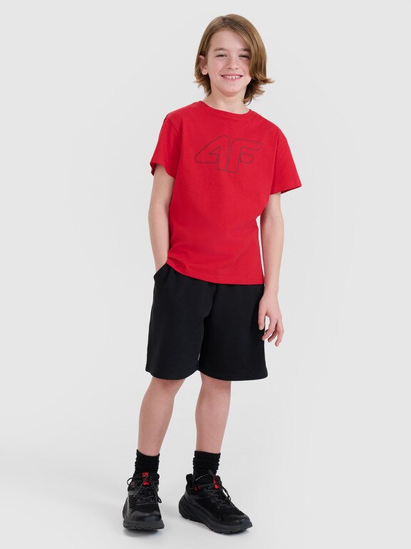 Chłopięcy t-shirt oversize z nadrukiem 4F 4FJWSS25TTSHM2325 - czerwony