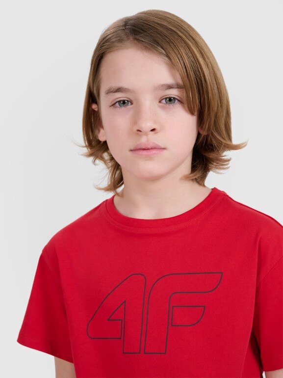 Chłopięcy t-shirt oversize z nadrukiem 4F 4FJWSS25TTSHM2325 - czerwony