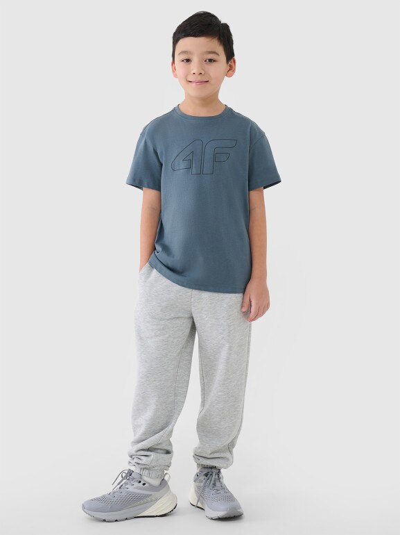Chłopięcy t-shirt oversize z nadrukiem 4F 4FJWSS25TTSHM2325 - turkusowy