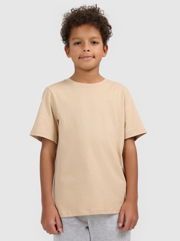Chłopięcy t-shirt regular 4F 4FJWSS26TTSHM3006 - beżowy