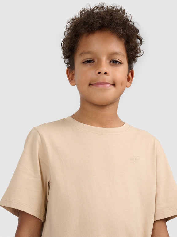 Chłopięcy t-shirt regular 4F 4FJWSS26TTSHM3006 - beżowy