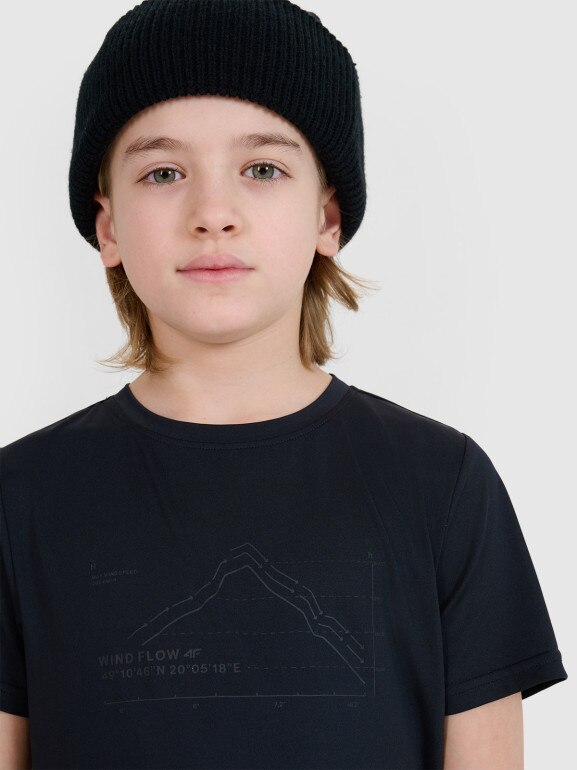 Chłopięcy t-shirt trekkingowy 4F 4FJWSS25TFTSM1212 - czarny